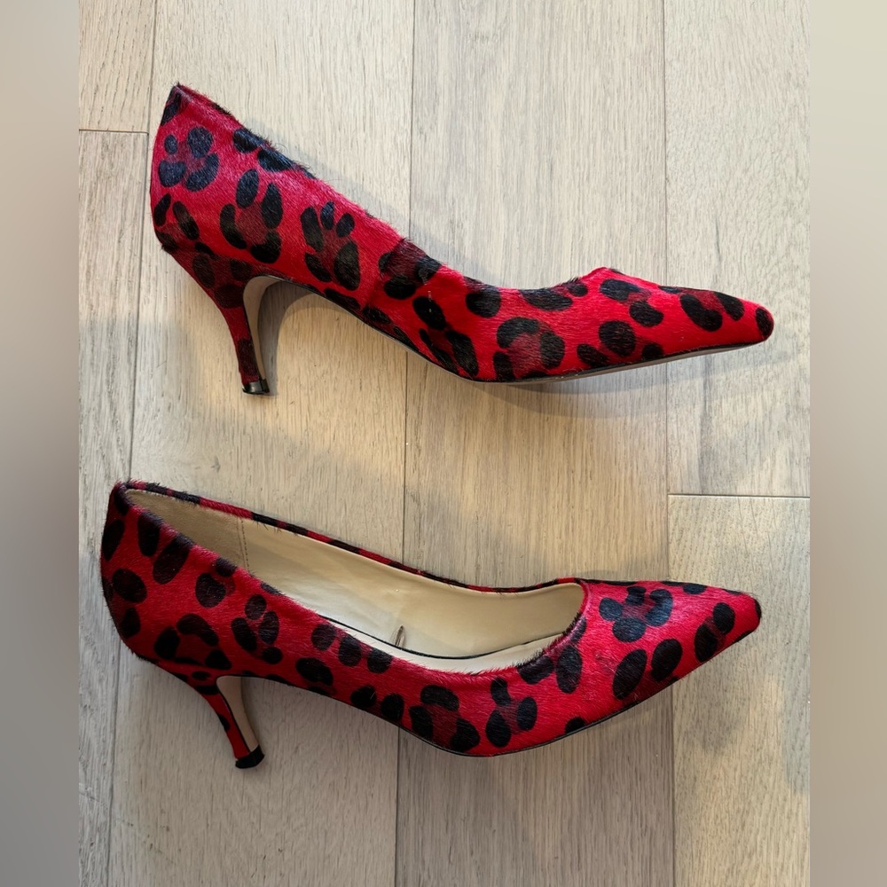 Zara Red Black Leopard Print Kitten Heels
